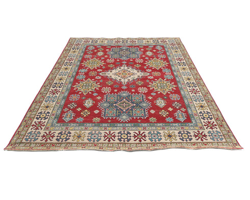 8x10 Red Kuba Afghan Hand Knotted Wool Area Rug